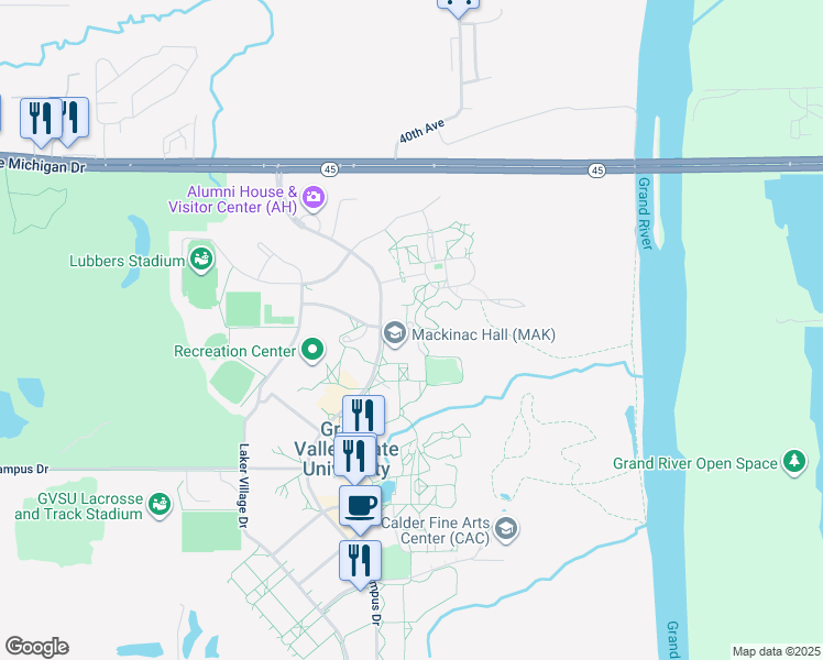 map of restaurants, bars, coffee shops, grocery stores, and more near in Allendale Charter Township