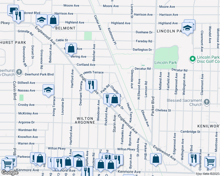 map of restaurants, bars, coffee shops, grocery stores, and more near 62 Chaplin Drive in Buffalo
