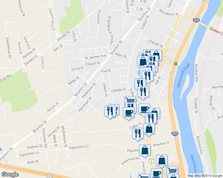 map of restaurants, bars, coffee shops, grocery stores, and more near 117 Gilford Street in Manchester