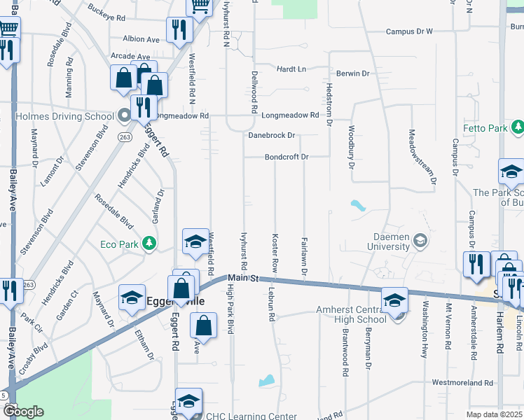 map of restaurants, bars, coffee shops, grocery stores, and more near in Erie County