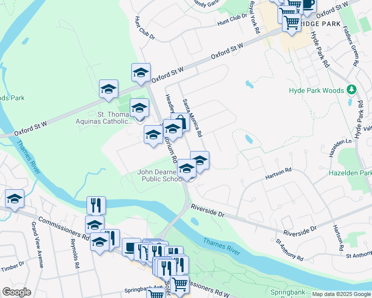 map of restaurants, bars, coffee shops, grocery stores, and more near 604 Headley Drive in London