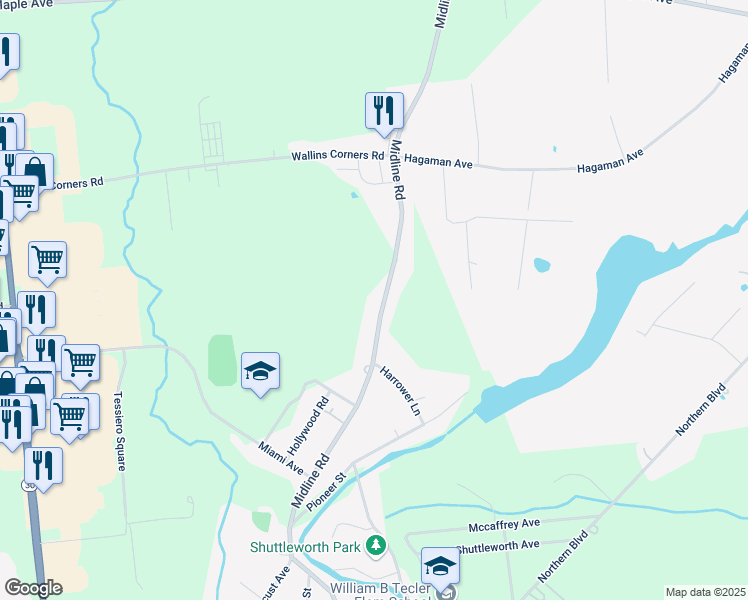map of restaurants, bars, coffee shops, grocery stores, and more near 1364 Midline Road in Amsterdam
