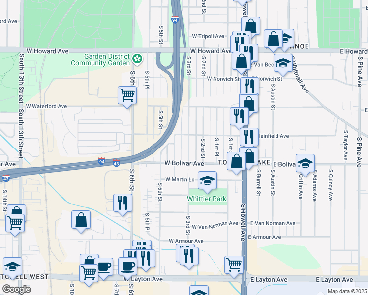 map of restaurants, bars, coffee shops, grocery stores, and more near 4233 South 3rd Street in Milwaukee