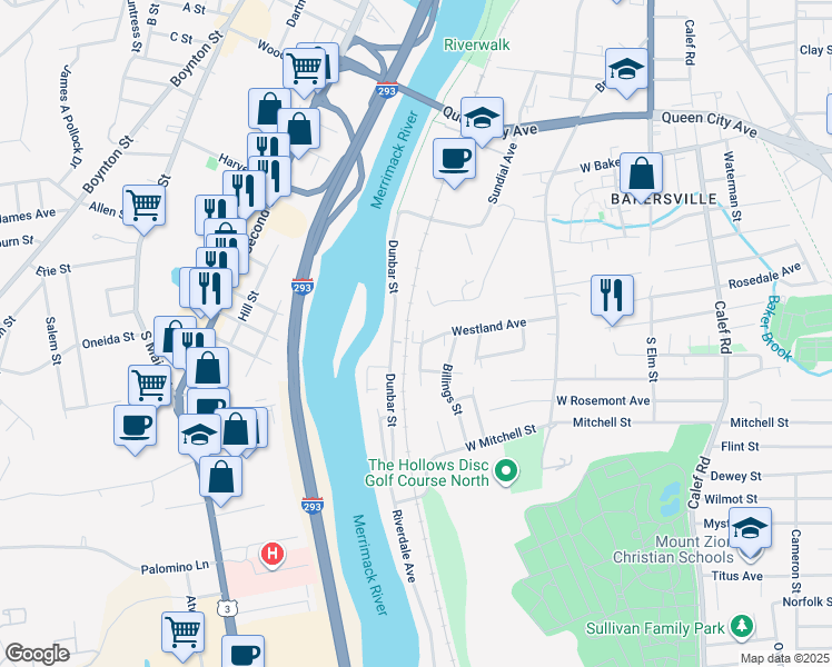 map of restaurants, bars, coffee shops, grocery stores, and more near 239 Westland Avenue in Manchester