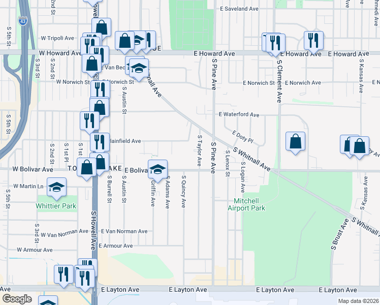 map of restaurants, bars, coffee shops, grocery stores, and more near 4233R South Taylor Avenue in Milwaukee