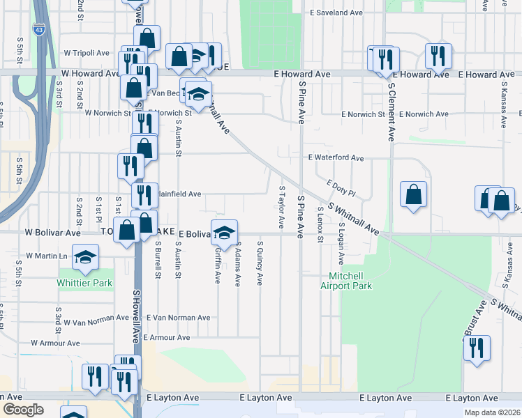 map of restaurants, bars, coffee shops, grocery stores, and more near 4233R South Taylor Avenue in Milwaukee