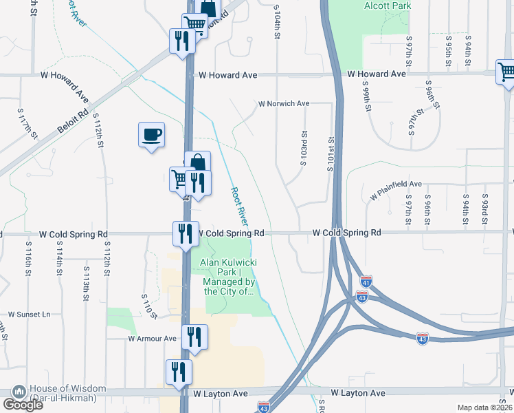 map of restaurants, bars, coffee shops, grocery stores, and more near in New Berlin