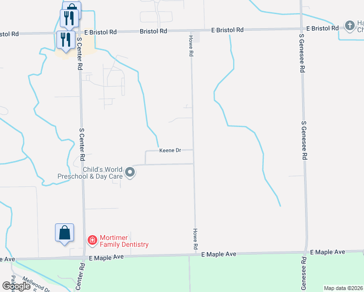 map of restaurants, bars, coffee shops, grocery stores, and more near 4274 Howe Road in Grand Blanc