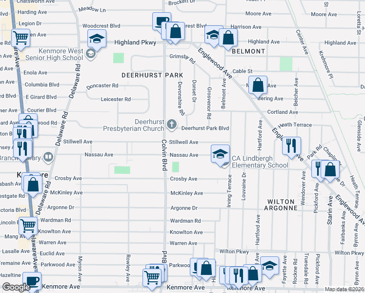 map of restaurants, bars, coffee shops, grocery stores, and more near 302 Nassau Avenue in Buffalo