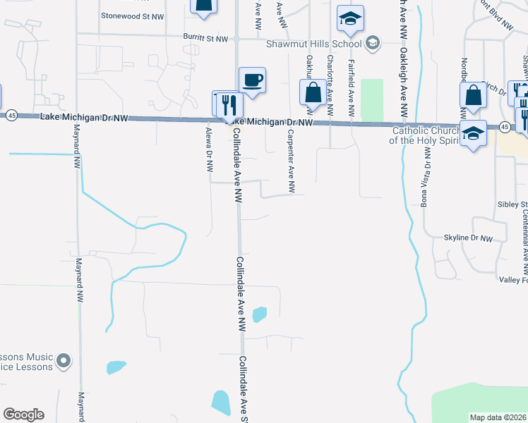 map of restaurants, bars, coffee shops, grocery stores, and more near 2719 Wellspring Northwest in Grand Rapids
