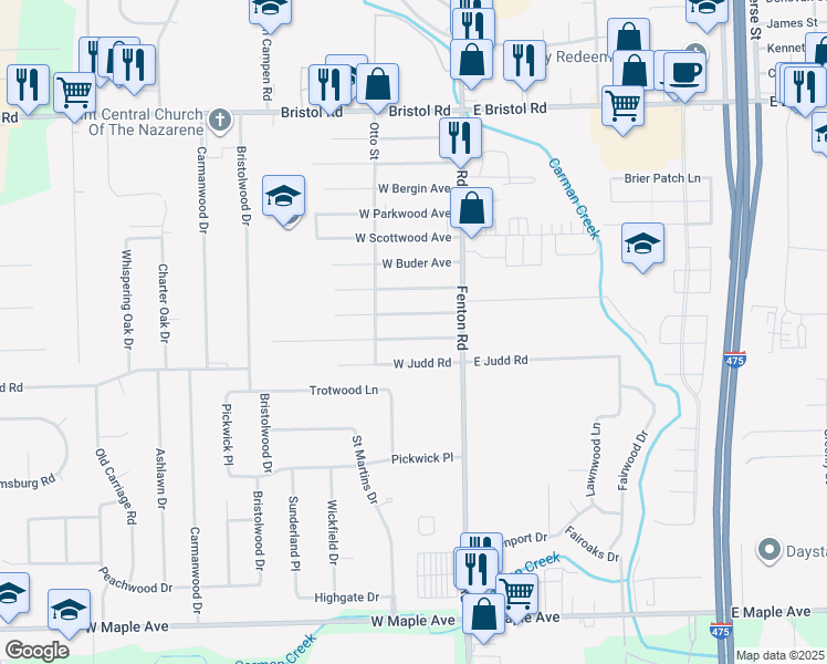 map of restaurants, bars, coffee shops, grocery stores, and more near 1029 West Williamson Avenue in Flint