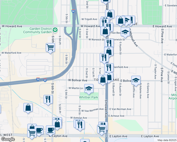map of restaurants, bars, coffee shops, grocery stores, and more near 4239 South 2nd Street in Milwaukee