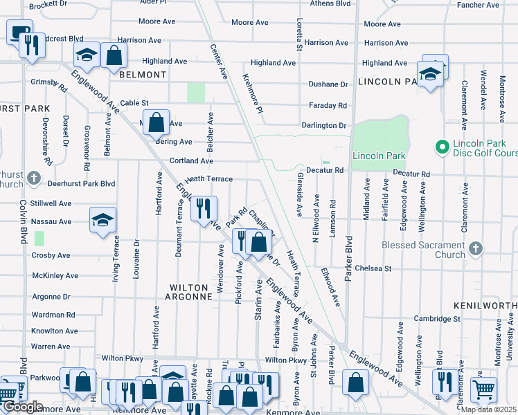 map of restaurants, bars, coffee shops, grocery stores, and more near 62 Chaplin Drive in Buffalo