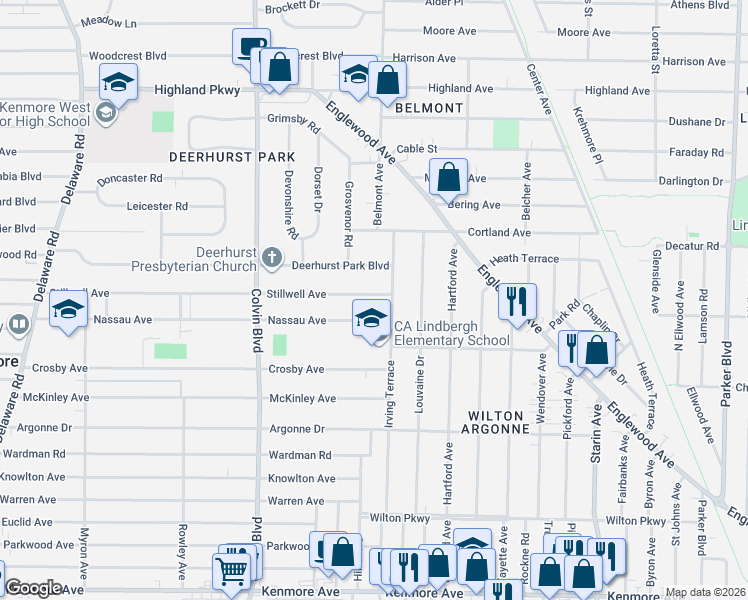 map of restaurants, bars, coffee shops, grocery stores, and more near 380 Nassau Avenue in Buffalo