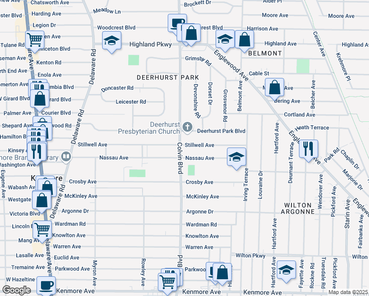 map of restaurants, bars, coffee shops, grocery stores, and more near in Kenmore