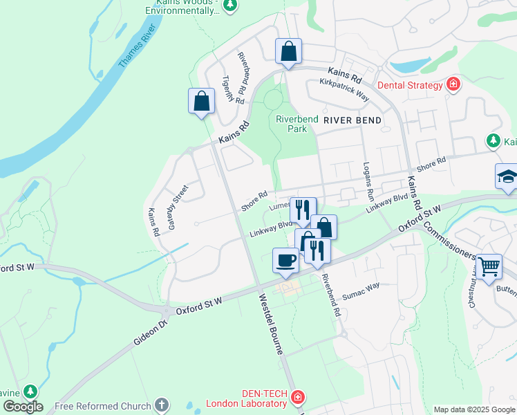 map of restaurants, bars, coffee shops, grocery stores, and more near 2070 Shore Road in London