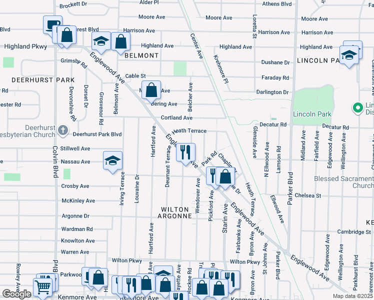 map of restaurants, bars, coffee shops, grocery stores, and more near 816 Englewood Avenue in Buffalo