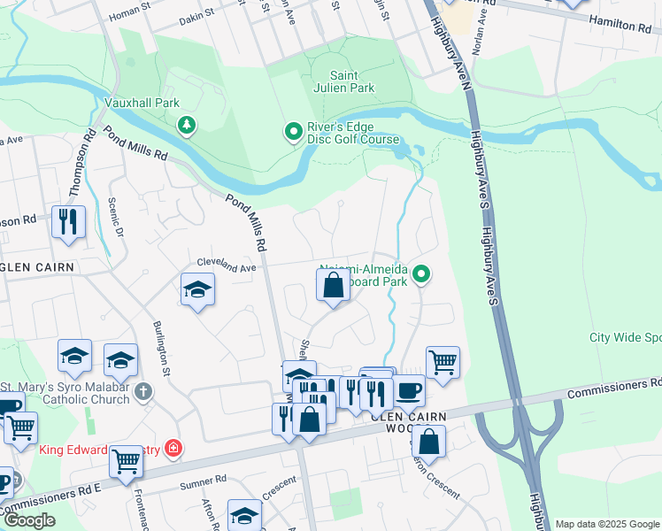 map of restaurants, bars, coffee shops, grocery stores, and more near 123 Gerald Crescent in London