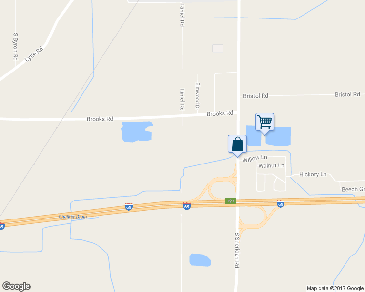 map of restaurants, bars, coffee shops, grocery stores, and more near 1977 Riniel Road in Lennon