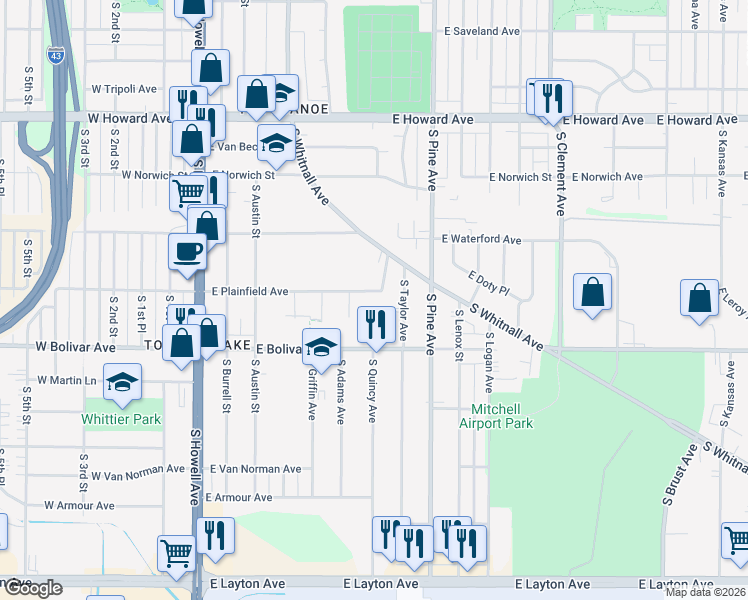 map of restaurants, bars, coffee shops, grocery stores, and more near 4233R South Taylor Avenue in Milwaukee