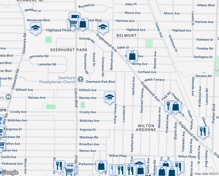 map of restaurants, bars, coffee shops, grocery stores, and more near 380 Nassau Avenue in Buffalo