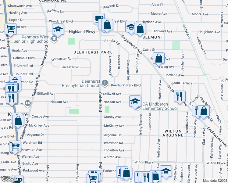 map of restaurants, bars, coffee shops, grocery stores, and more near 302 Nassau Avenue in Buffalo