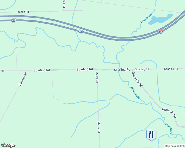 map of restaurants, bars, coffee shops, grocery stores, and more near 7530 Sparling Road in Goodells
