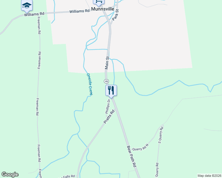 map of restaurants, bars, coffee shops, grocery stores, and more near 5100 Bear Path Road in Munnsville
