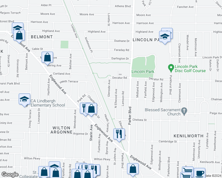 map of restaurants, bars, coffee shops, grocery stores, and more near 6 Glenside Court in Buffalo