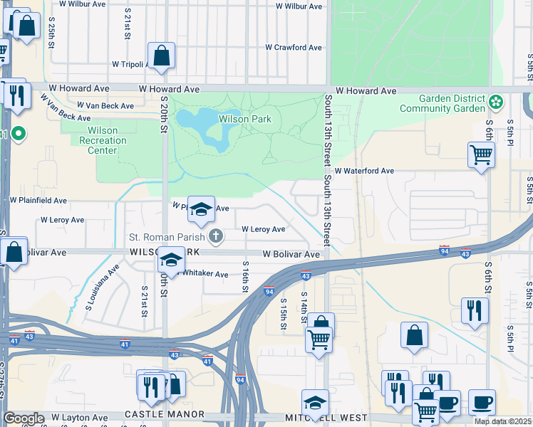 map of restaurants, bars, coffee shops, grocery stores, and more near 1504 West Plainfield Avenue in Milwaukee