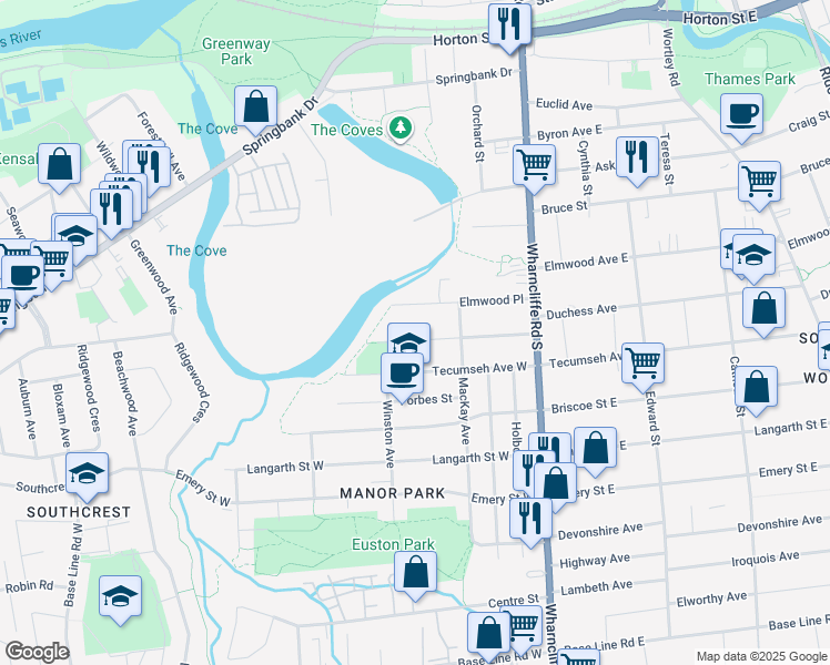 map of restaurants, bars, coffee shops, grocery stores, and more near 66 Cliftonvale Avenue in London