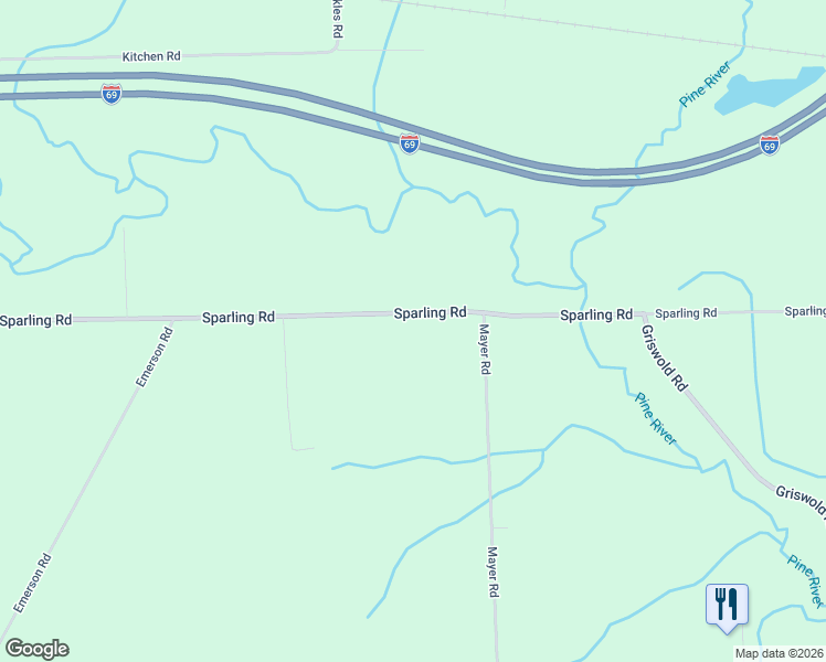 map of restaurants, bars, coffee shops, grocery stores, and more near 7552 Sparling Road in Goodells
