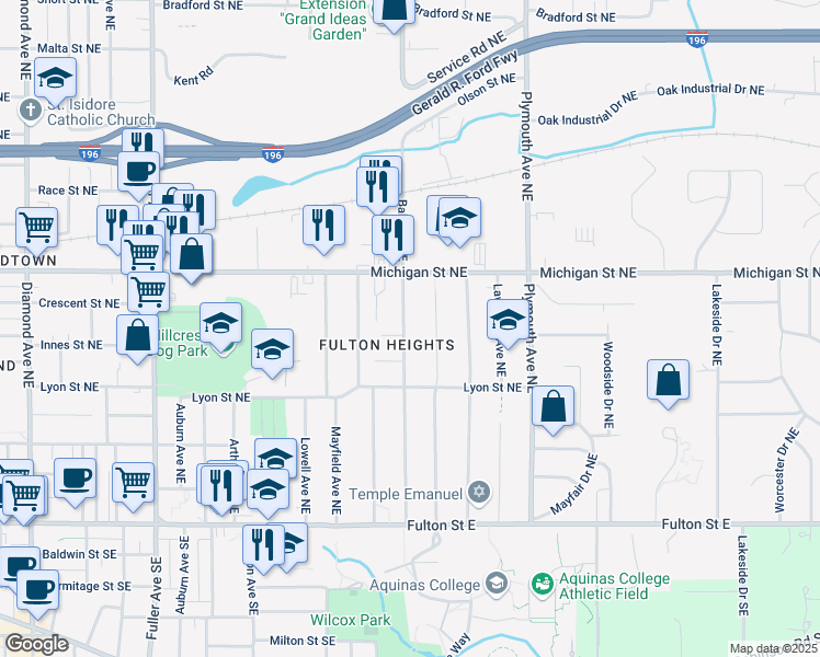 map of restaurants, bars, coffee shops, grocery stores, and more near 300 Alten Avenue Northeast in Grand Rapids