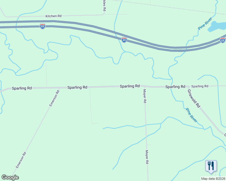 map of restaurants, bars, coffee shops, grocery stores, and more near 7640 Sparling Road in Goodells