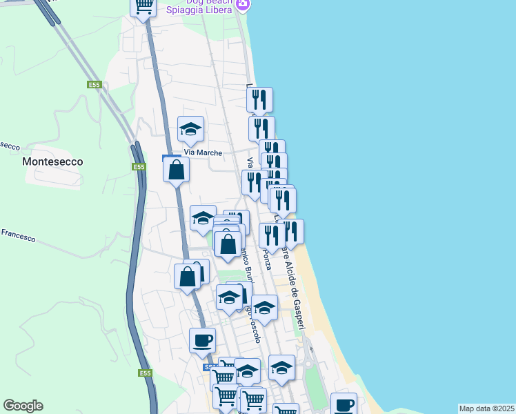 map of restaurants, bars, coffee shops, grocery stores, and more near 3 Via Montecristo in Grottammare