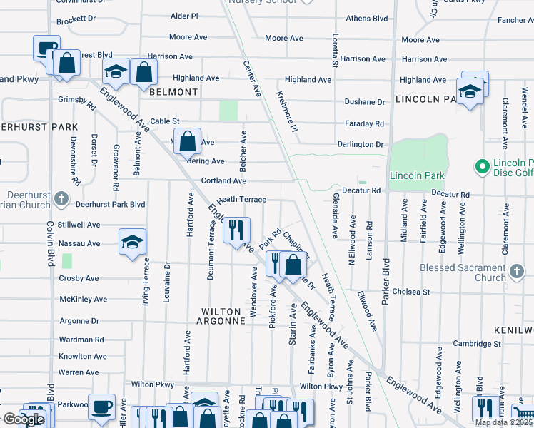 map of restaurants, bars, coffee shops, grocery stores, and more near 195 Marjorie Drive in Buffalo