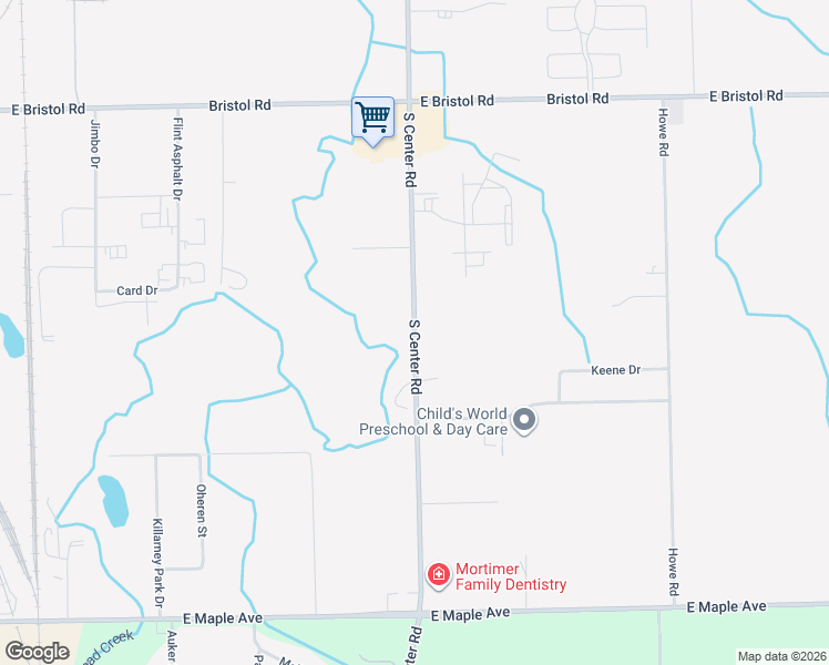 map of restaurants, bars, coffee shops, grocery stores, and more near 4201 South Center Road in Burton