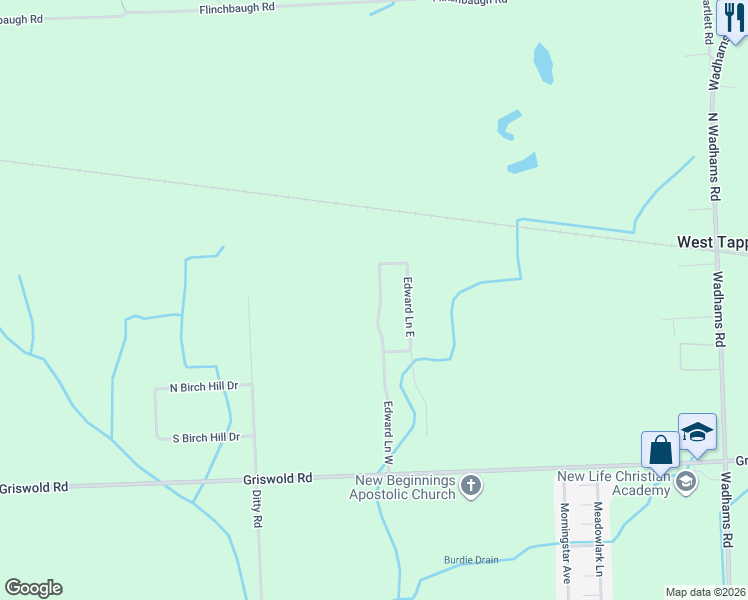 map of restaurants, bars, coffee shops, grocery stores, and more near 2077 Edward Lane West in Smiths Creek
