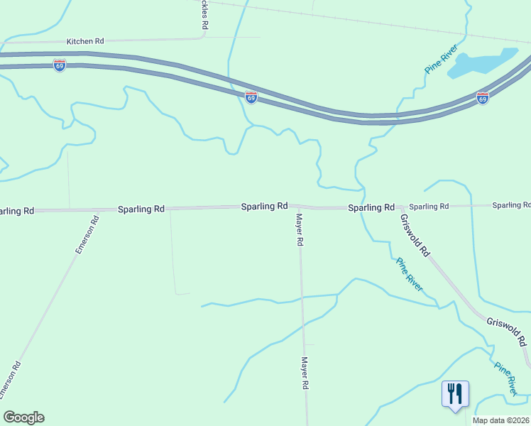 map of restaurants, bars, coffee shops, grocery stores, and more near 7552 Sparling Road in Goodells
