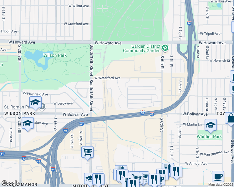 map of restaurants, bars, coffee shops, grocery stores, and more near 4157 South 10th Street in Milwaukee
