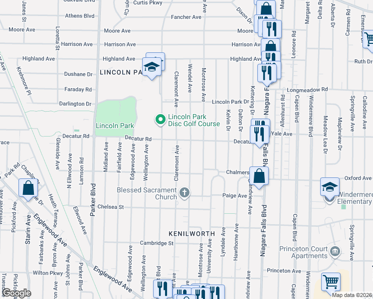 map of restaurants, bars, coffee shops, grocery stores, and more near 391 Wendel Avenue in Buffalo
