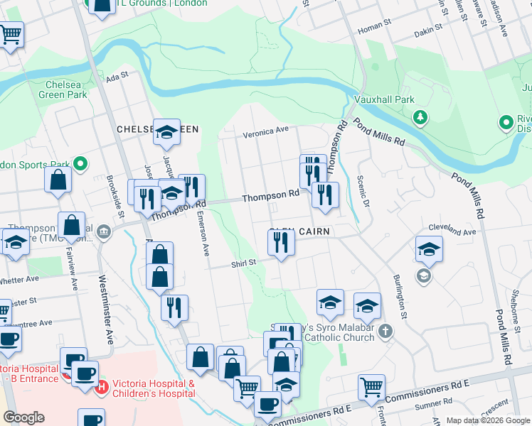map of restaurants, bars, coffee shops, grocery stores, and more near 145 Gladstone Avenue in London
