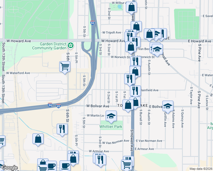 map of restaurants, bars, coffee shops, grocery stores, and more near 4153 South 2nd Street in Milwaukee