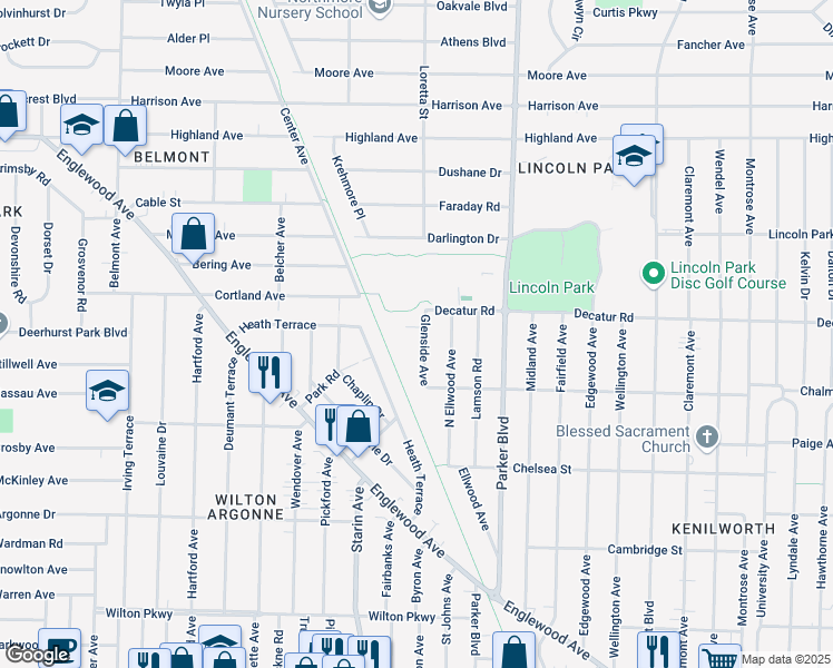 map of restaurants, bars, coffee shops, grocery stores, and more near 6 Glenside Court in Buffalo
