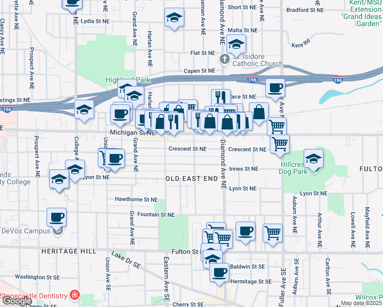 map of restaurants, bars, coffee shops, grocery stores, and more near 319 Houseman Avenue Northeast in Grand Rapids