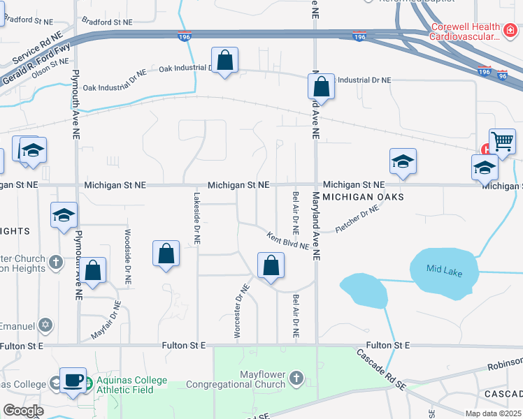 map of restaurants, bars, coffee shops, grocery stores, and more near 320 Somerset Drive in Grand Rapids