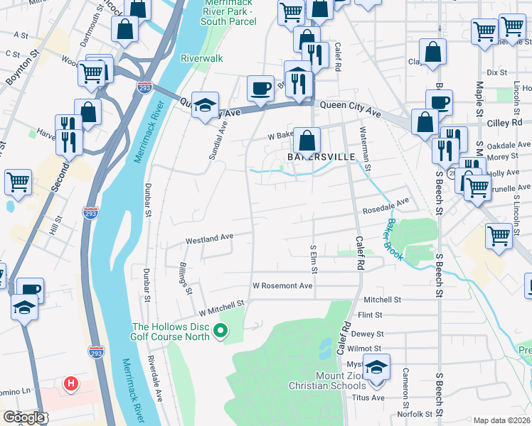 map of restaurants, bars, coffee shops, grocery stores, and more near 118 Hillcrest Avenue in Manchester
