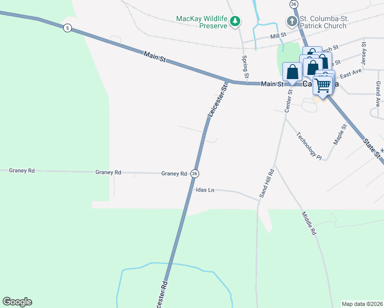 map of restaurants, bars, coffee shops, grocery stores, and more near 370 Leicester Road in Caledonia