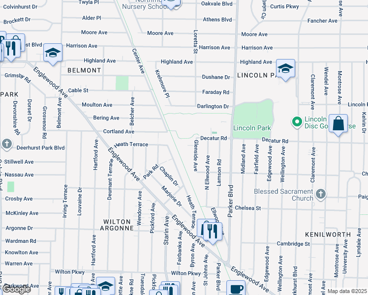 map of restaurants, bars, coffee shops, grocery stores, and more near 211 Heath Terrace in Buffalo