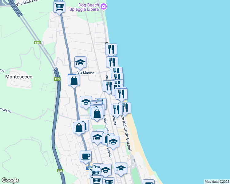 map of restaurants, bars, coffee shops, grocery stores, and more near 3 Via Montecristo in Grottammare